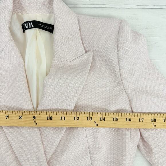 Zara Double Breasted Long Blazer Women S Pink Tailored Fitted Academia Tweed - Picture 14 of 16